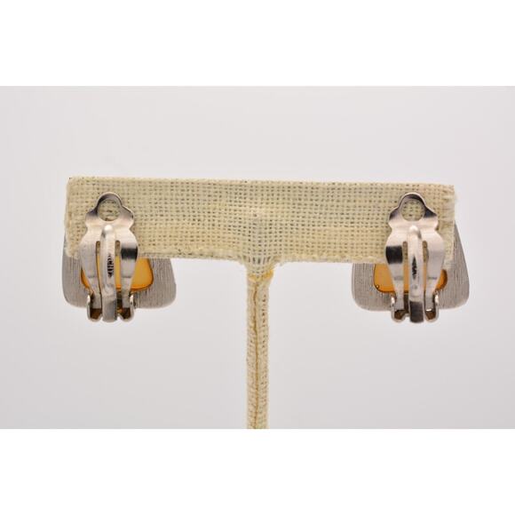 Givenchy Vintage Logo Clip On Earrings Gripoix Poured Glass Pewter Signed BinH - Picture 10 of 12